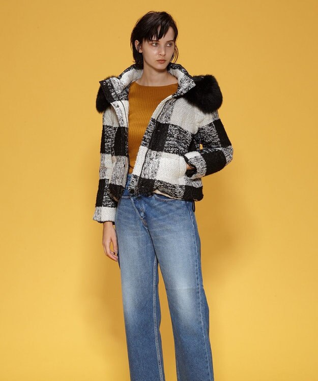 GRACE CONTINENTAL チェックショートダウンジャケット ブラック