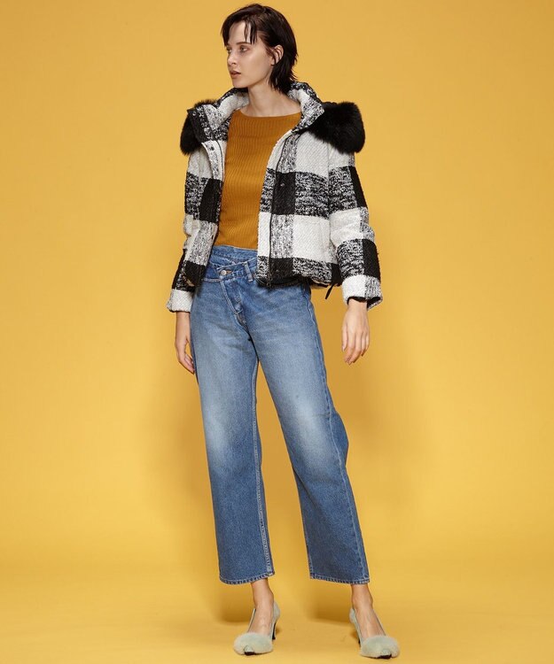 GRACE CONTINENTAL チェックショートダウンジャケット ブラック