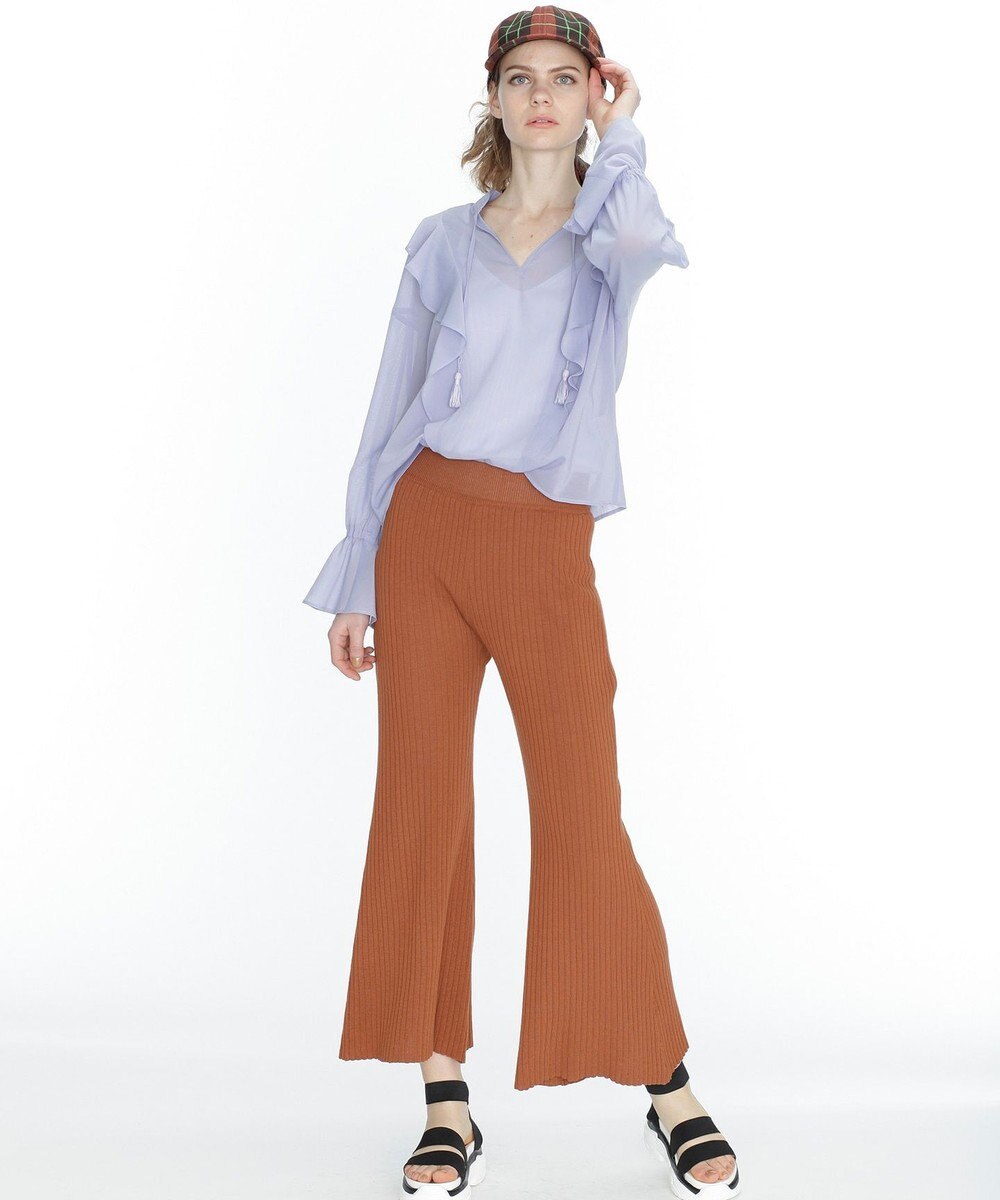GRACE CONTINENTAL ベルボトムニットパンツ ブラウン