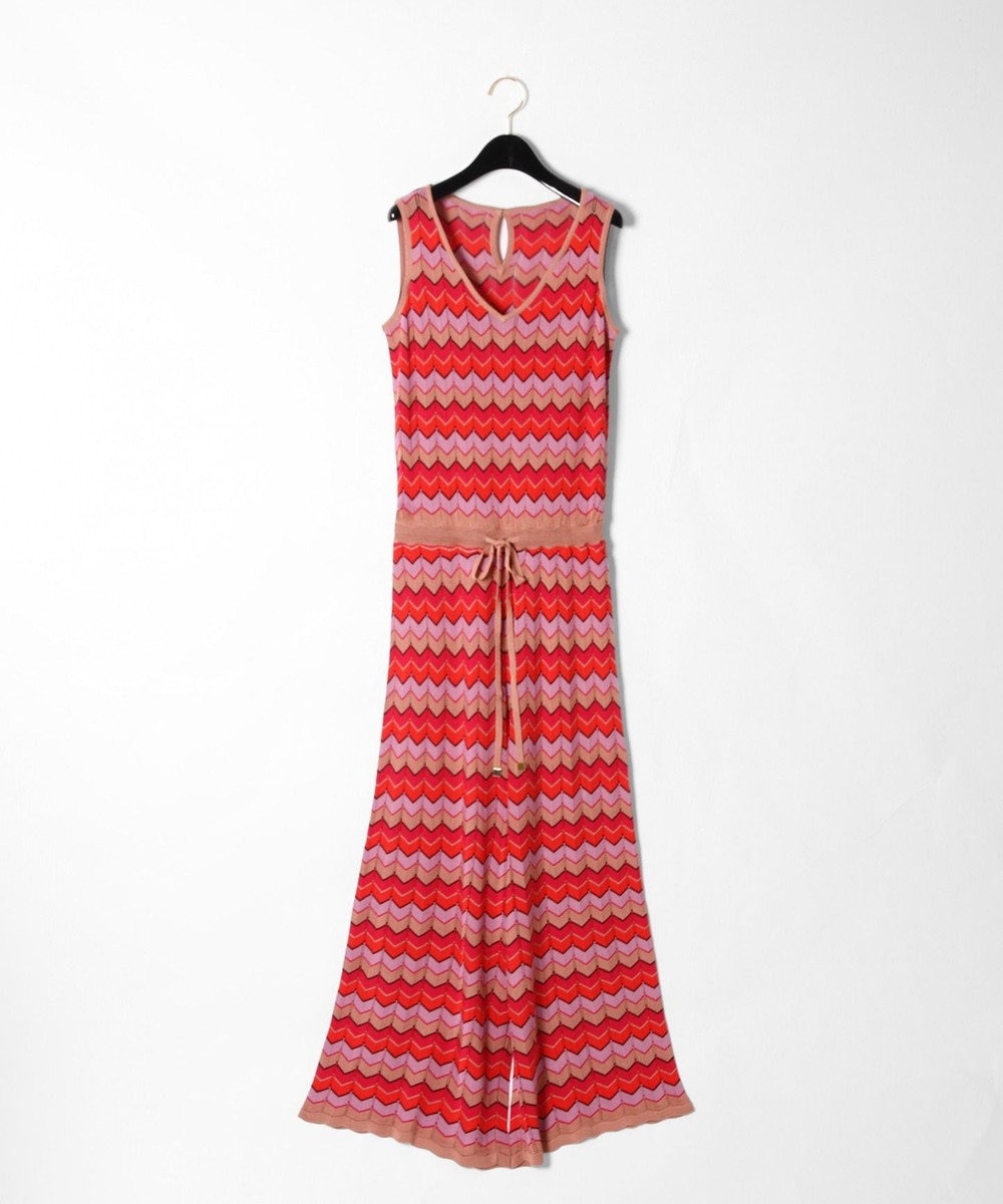 GRACE CONTINENTAL 透カシボーダーニットサロペット ピンク