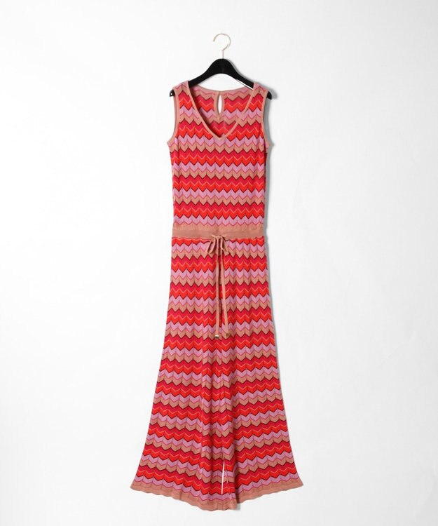 GRACE CONTINENTAL 透カシボーダーニットサロペット ピンク