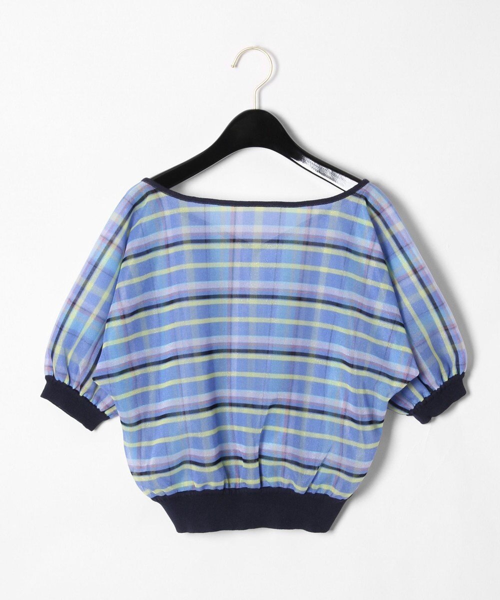 GRACE CONTINENTAL シアーチェックニットトップ ブルー