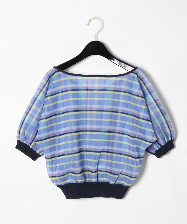 GRACE CONTINENTAL シアーチェックニットトップ ブルー