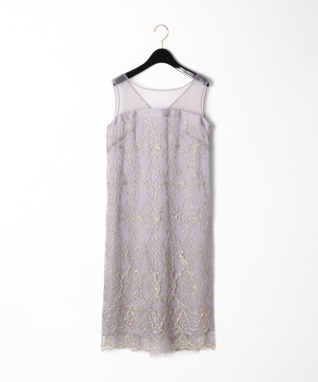 GRACE CONTINENTAL バックチュールレースドレス グレー