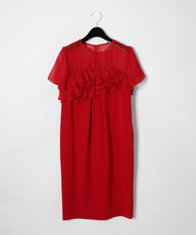 GRACE CONTINENTAL オーガンラッフルドレス レッド