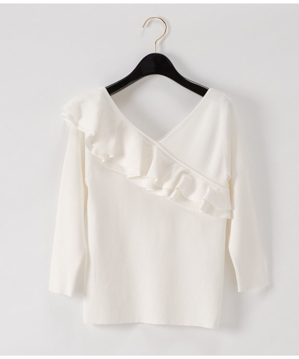 GRACE CONTINENTAL フリルハイゲージニットTOP ホワイト