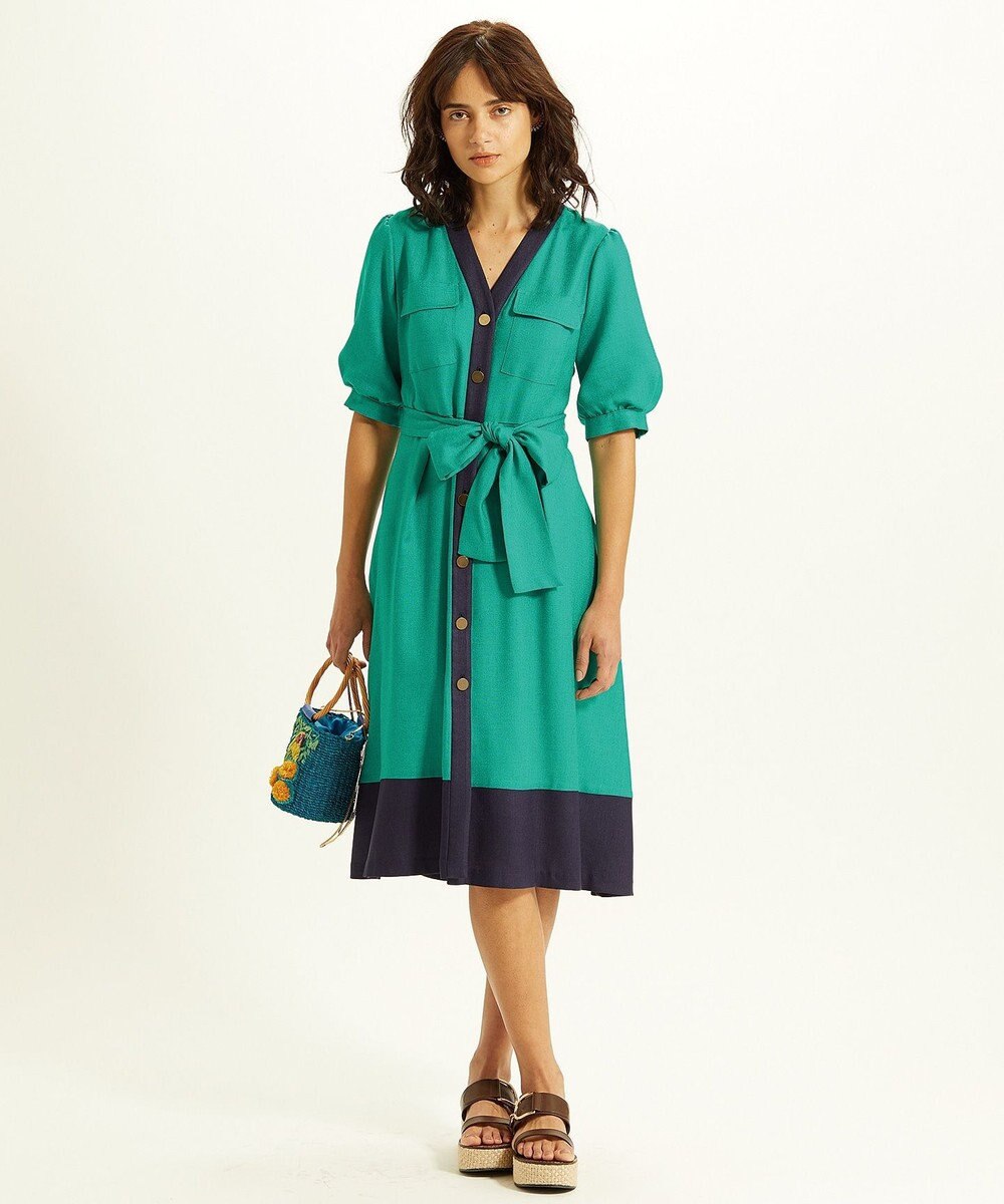 リネンタッチバイカラーワンピース Grace Continental Grace Continental グレースコンチネンタル 通販