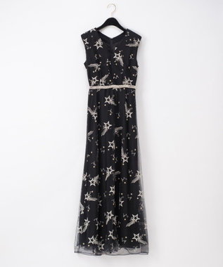 チュール刺繍ビジュードレス, ブラック, 36
