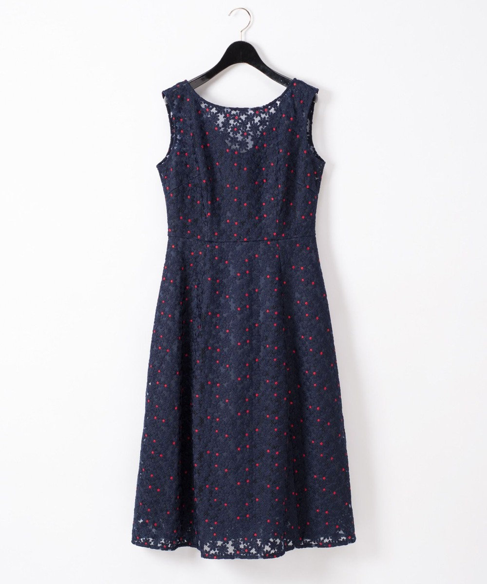GRACE CONTINENTAL フラワー配色刺繍ドレス ネイビー