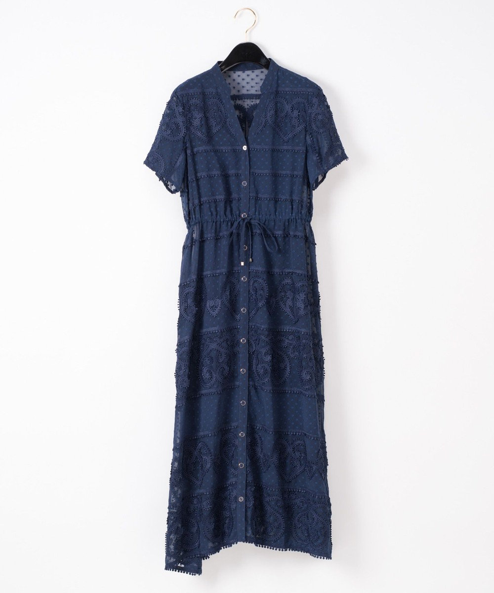 ドットシフォン刺繍ワンピース ネイビー 36