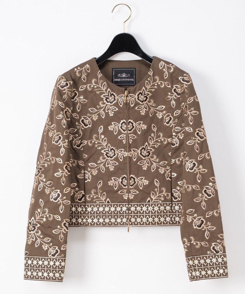 刺繍ノーカラージャケット Grace Continental Grace Continental グレースコンチネンタル 通販