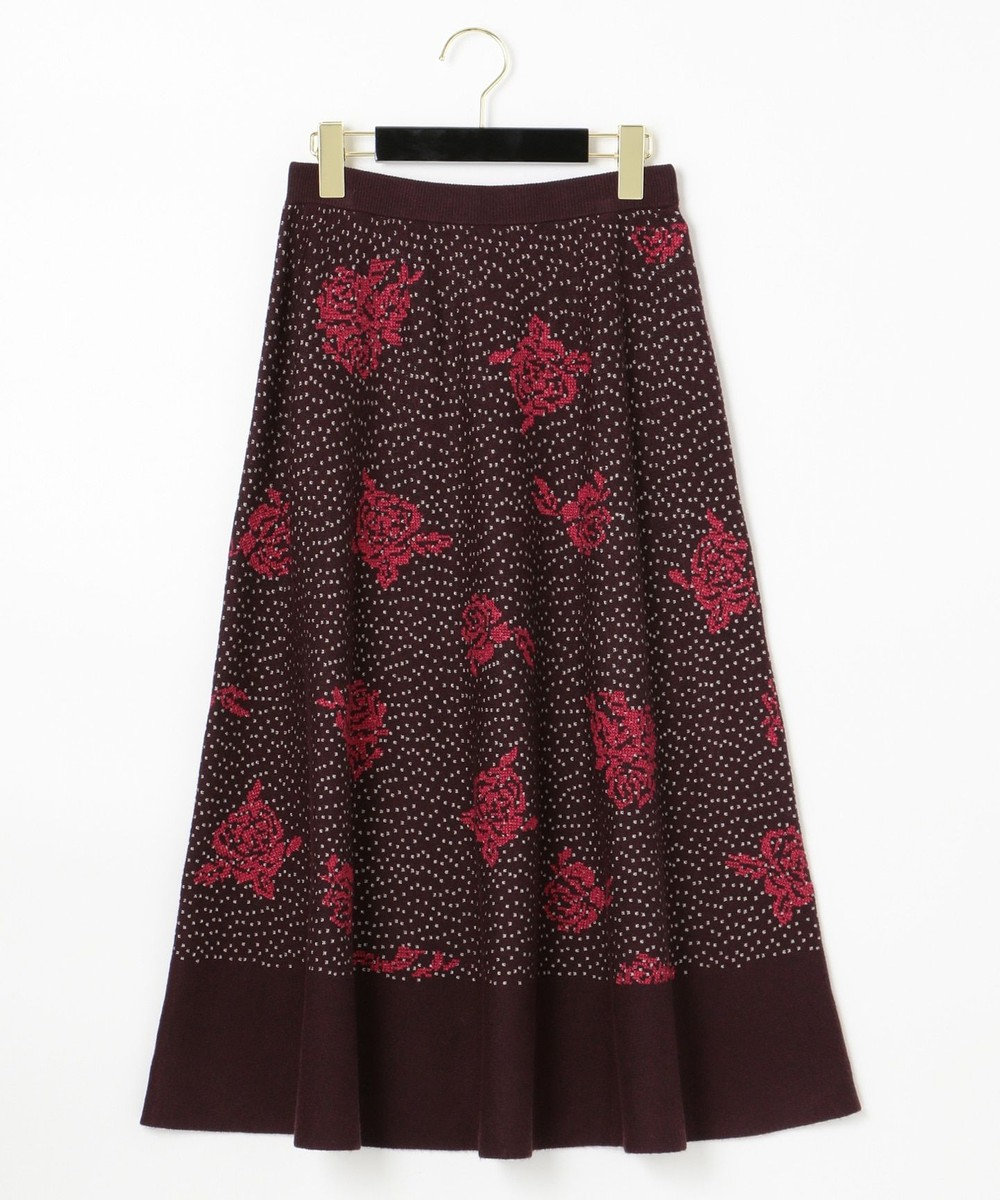 ローズ刺繍ニットスカート, ボルドー, 36