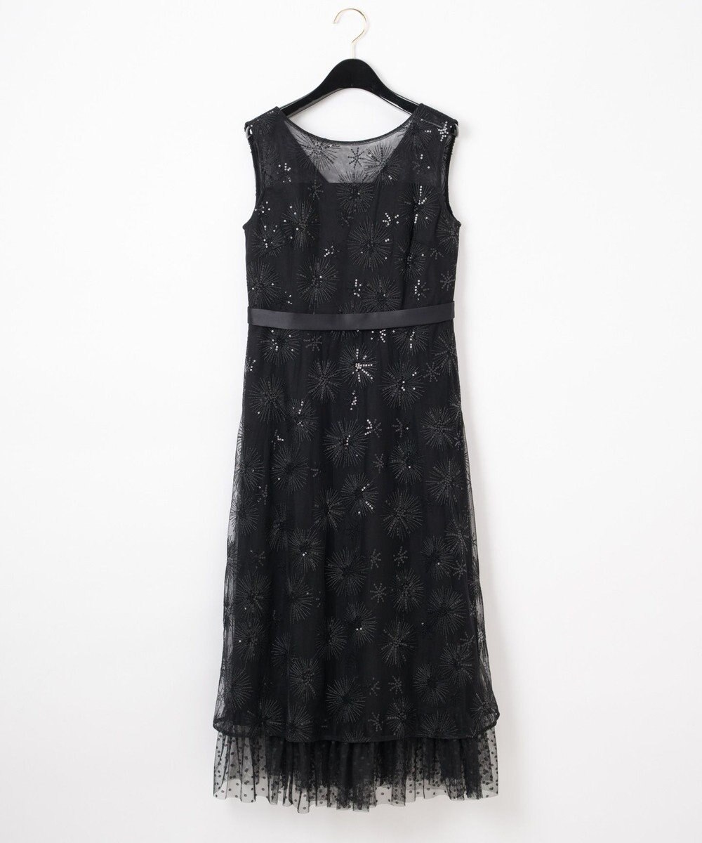 ラメスパン刺繍ドレス, ブラック, 36