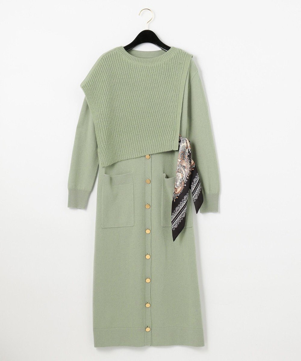 ロングカーディガンセットニットワンピース ベージュ 36