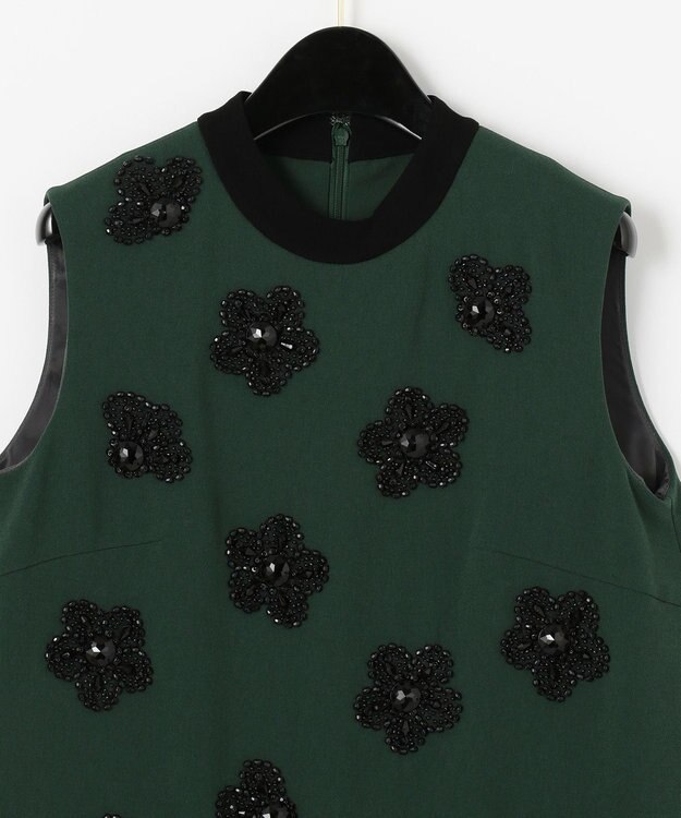 GRACE CONTINENTAL ビジューフラワータイトワンピース グリーン