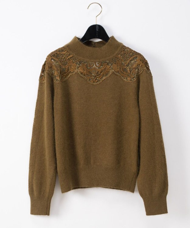 GRACE CONTINENTAL レース刺繍ラグランニットトップ カーキ