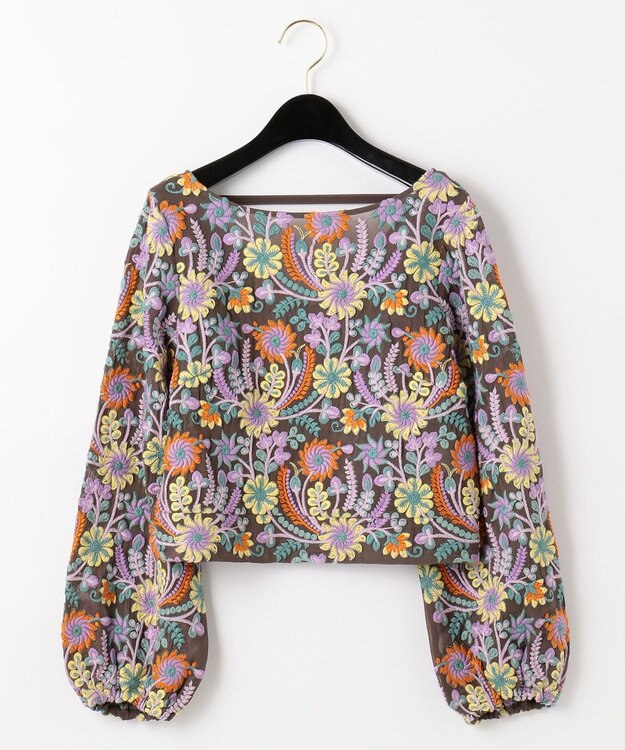 GRANCE CONTINENTAL ショート丈刺繍top ネイビー フリル刺繍トップ / GRACE CONTINENTAL | GRACE CONTINENTAL