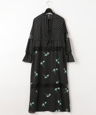 ドットプリントフラワー刺繍ワンピース, ホワイト, 36