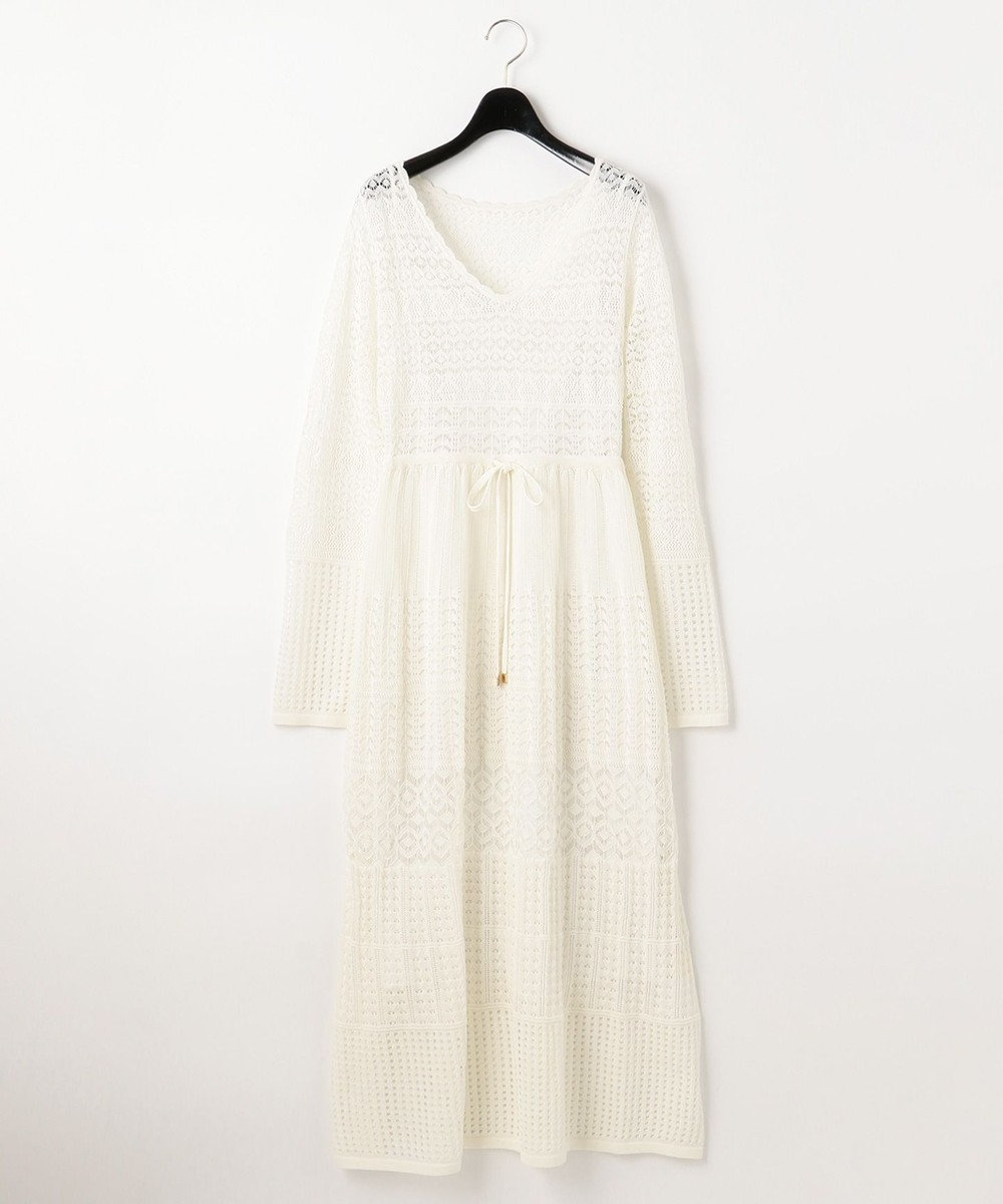 GRACE CONTINENTAL 透カシ編ニットワンピース ホワイト