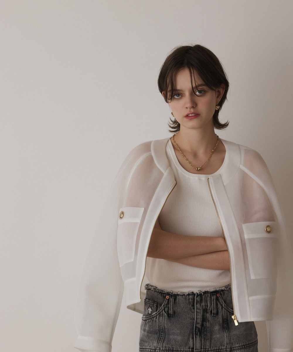 24SS 現行品 ダイアグラム ギャザーチュールブルゾン 白 ギャザー 36 ギャザーチュールブルゾン / GRACE CONTINENTAL | GRACE CONTINENTAL