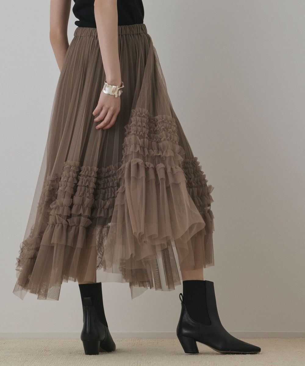 ★美品 Grace Class グレースクラス アイボリー×ピンク ひざ丈 S グレースコンチネンタル GRACE CONTINENTAL 25SS ティアード