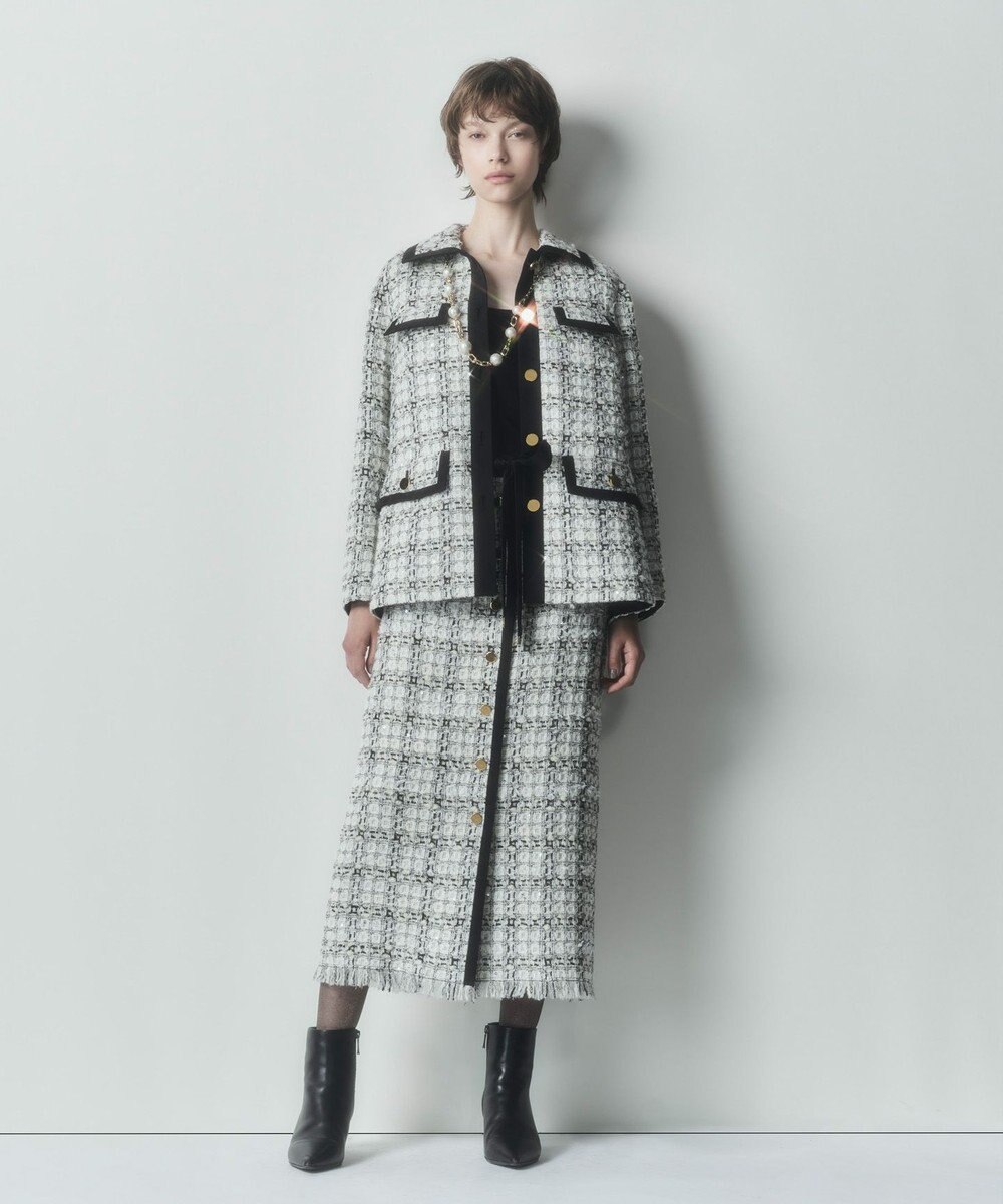 GRACE CONTINENTAL トリミングツイードスカート 