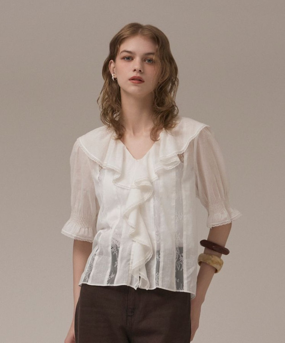 GRACE CONTINENTAL コットンフリルカラーブラウス