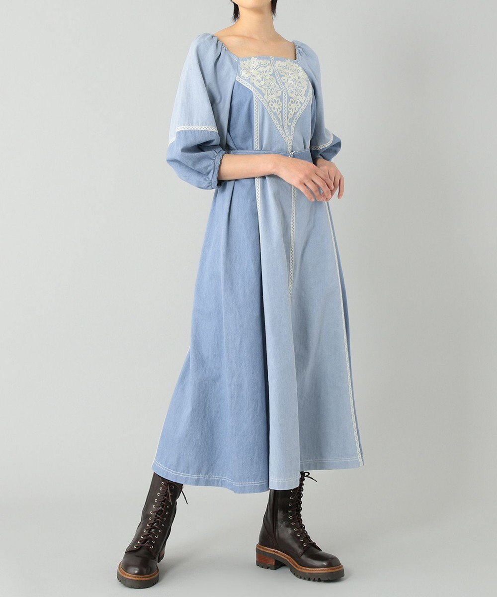 デニム刺繍フレアワンピース Grace Continental Grace Continental グレースコンチネンタル 通販