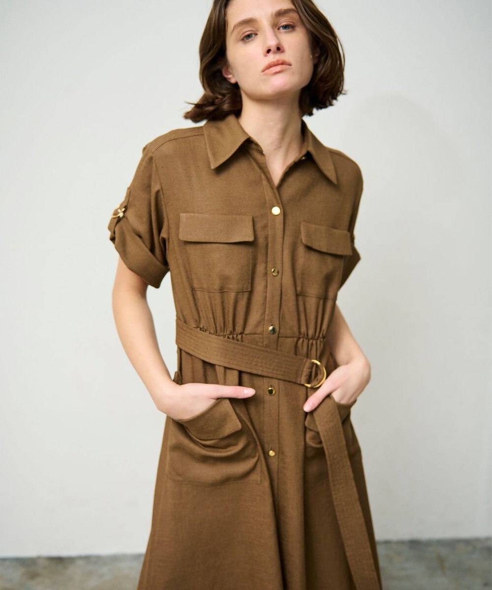 GRACE CONTINENTAL リネンタッチサファリドレス 