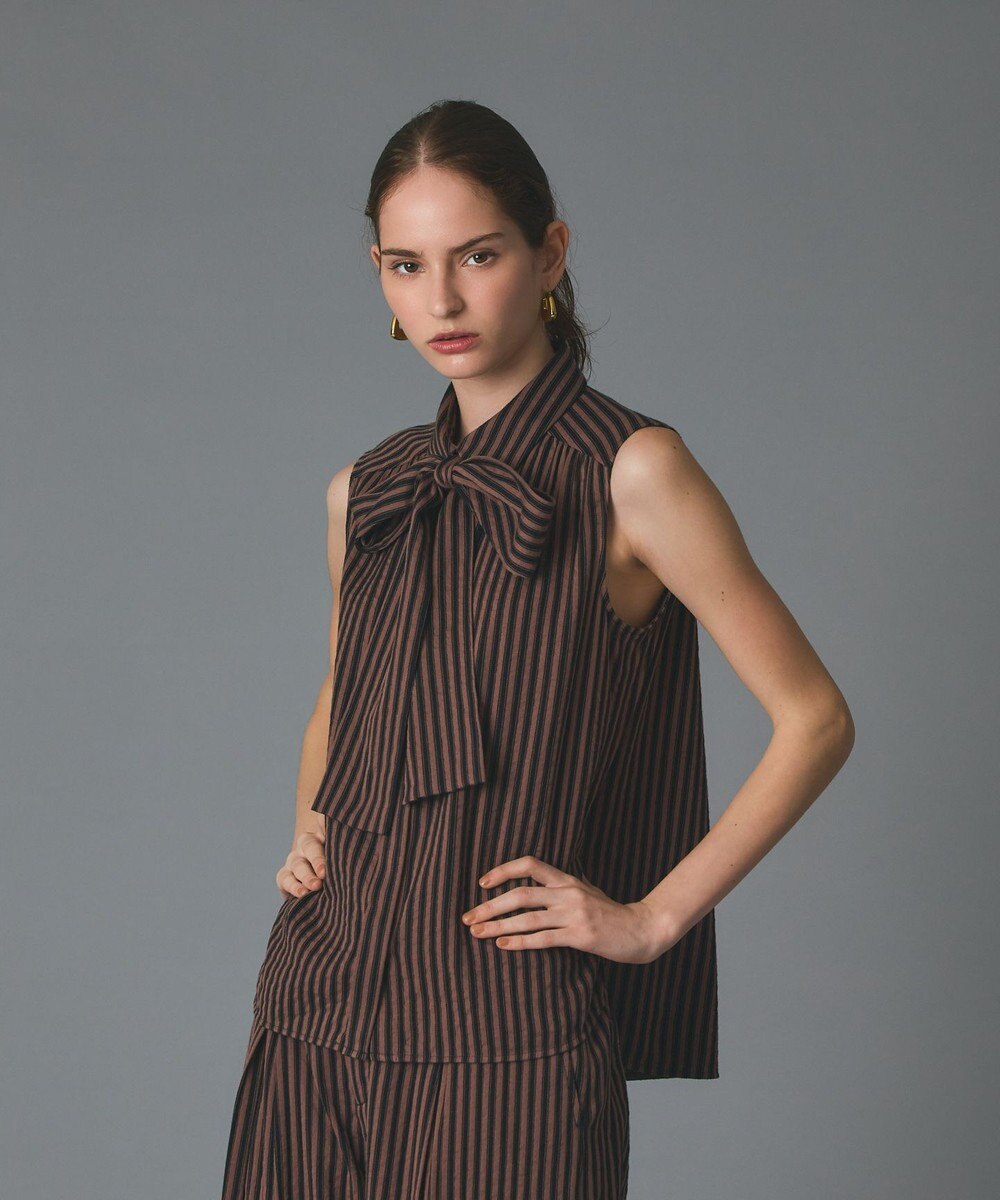 GRACE CONTINENTAL ヒッコリージャガードボウタイブラウス 