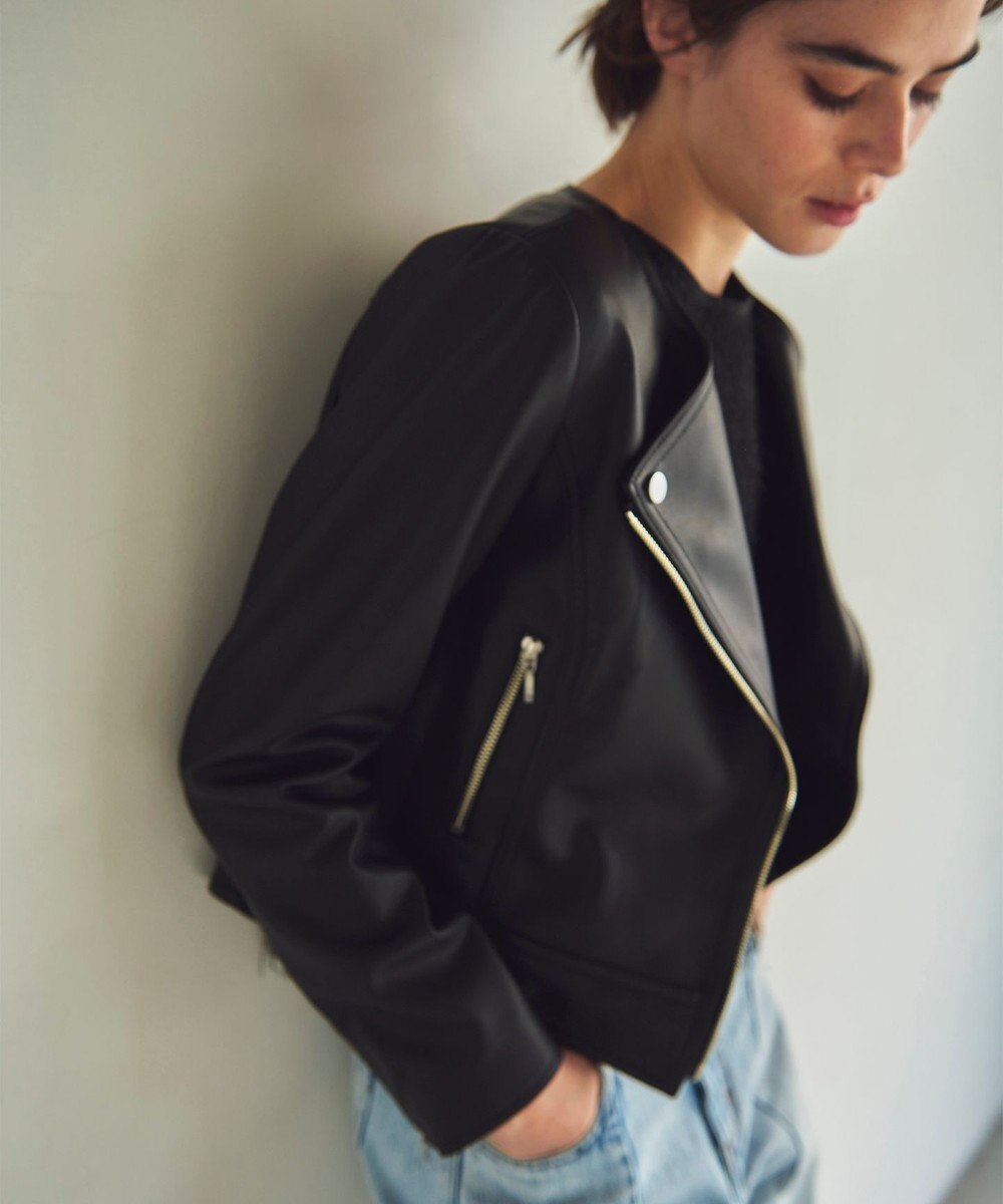 GRACE CONTINENTAL ノーカラーレザーライダースジャケット 