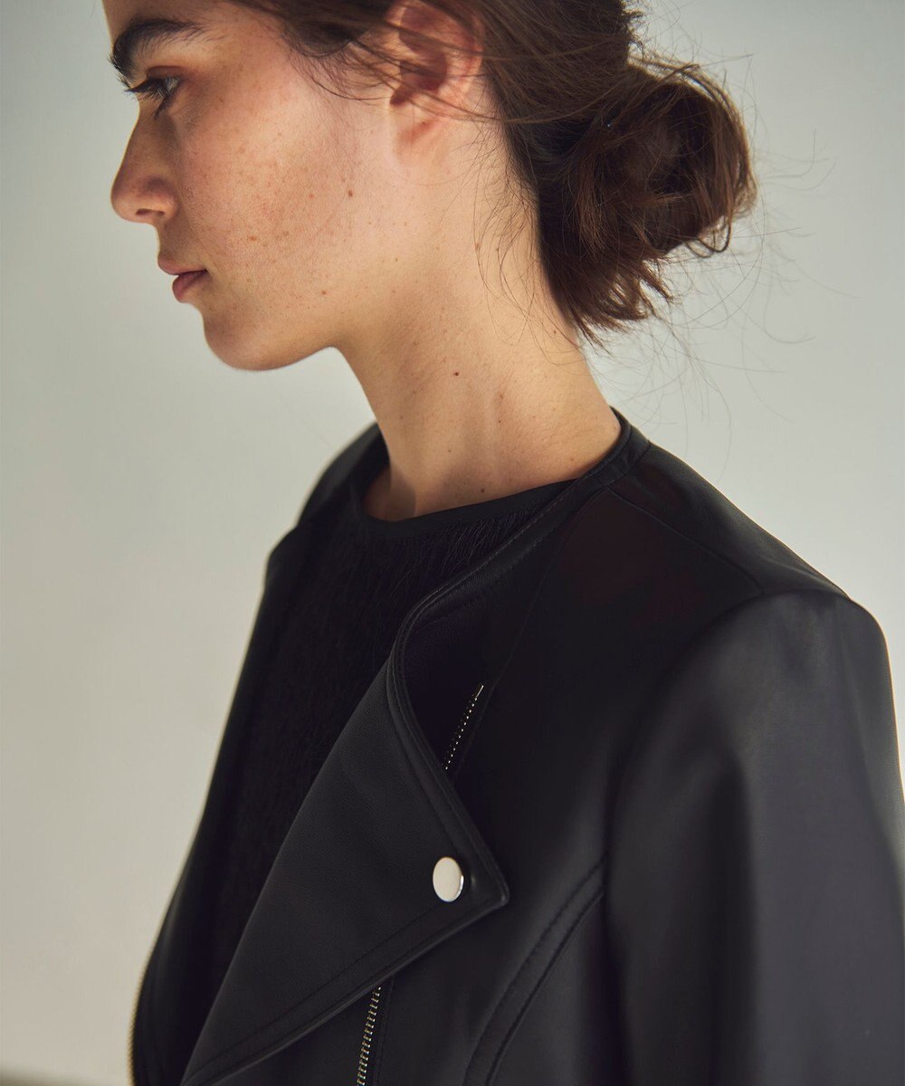 GRACE CONTINENTAL ノーカラーレザーライダースジャケット 