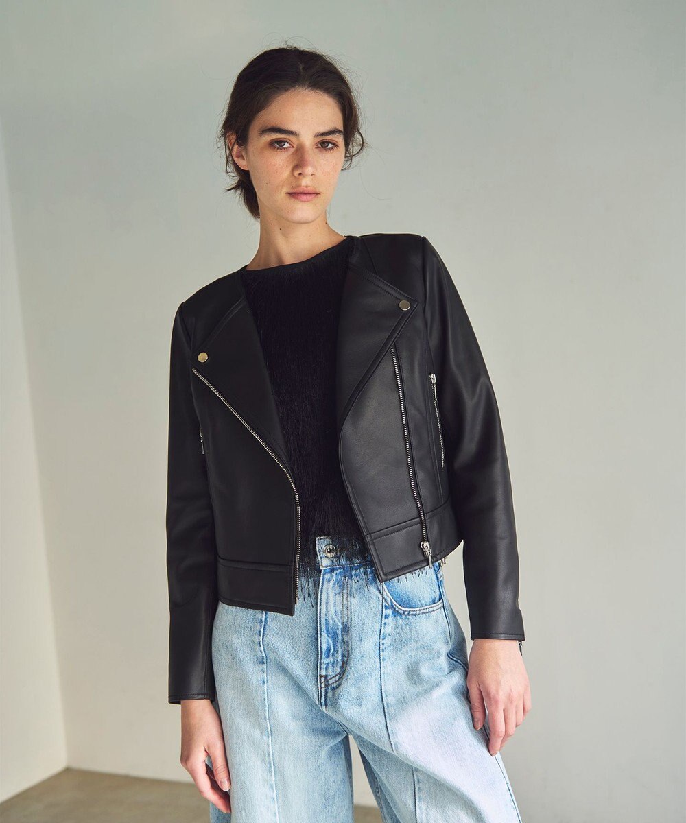 GRACE CONTINENTAL ノーカラーレザーライダースジャケット 