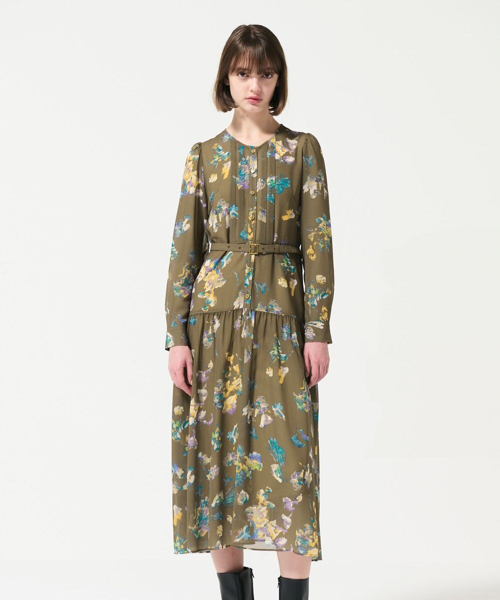 GRACE CONTINENTAL フラワープリントボウタイ付ワンピース 