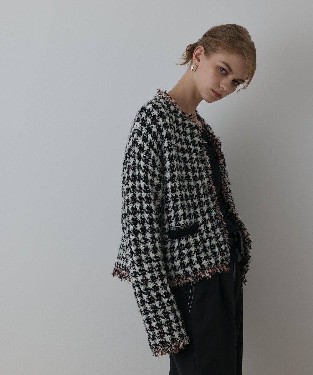 GRACE CONTINENTAL ツイードニットショートカーディガン 