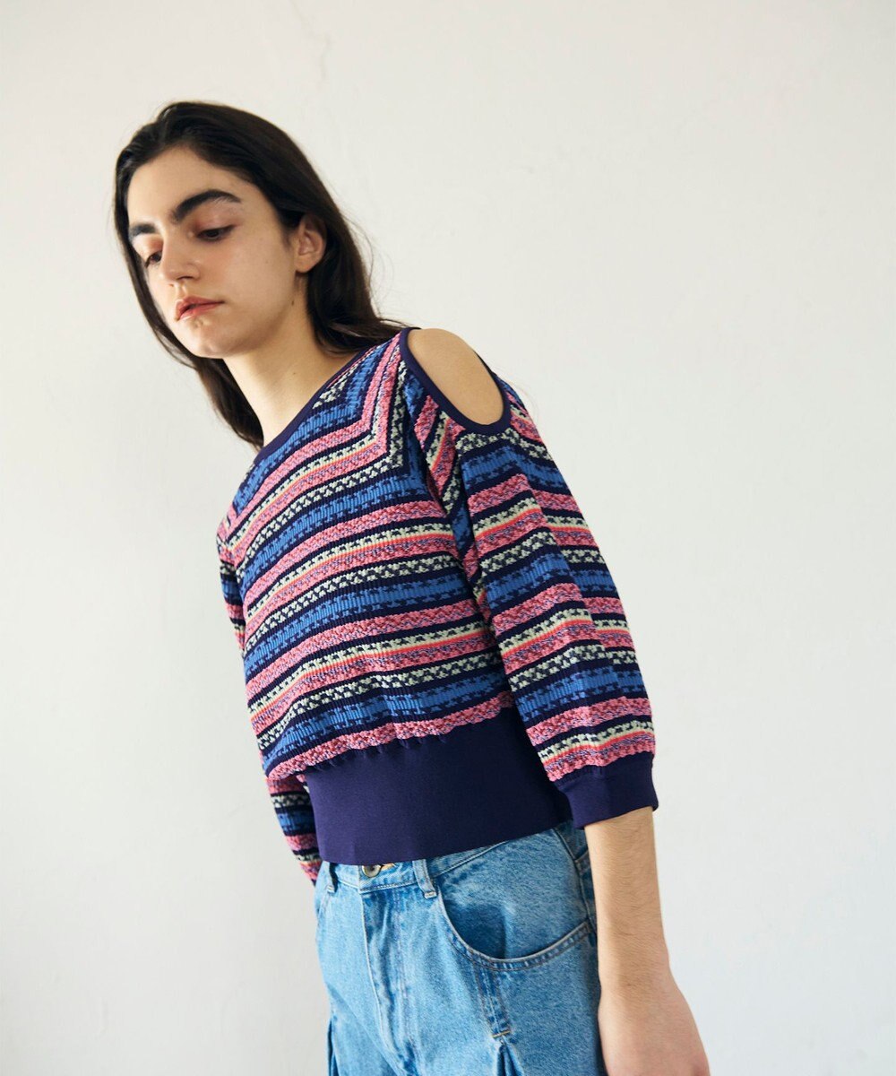 GRACE CONTINENTAL ボーダーパフニットトップ 