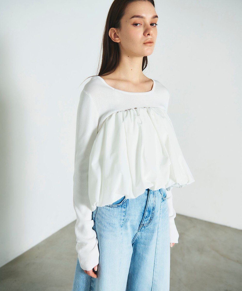 GRACE CONTINENTAL タフタケープ付ニットトップ 