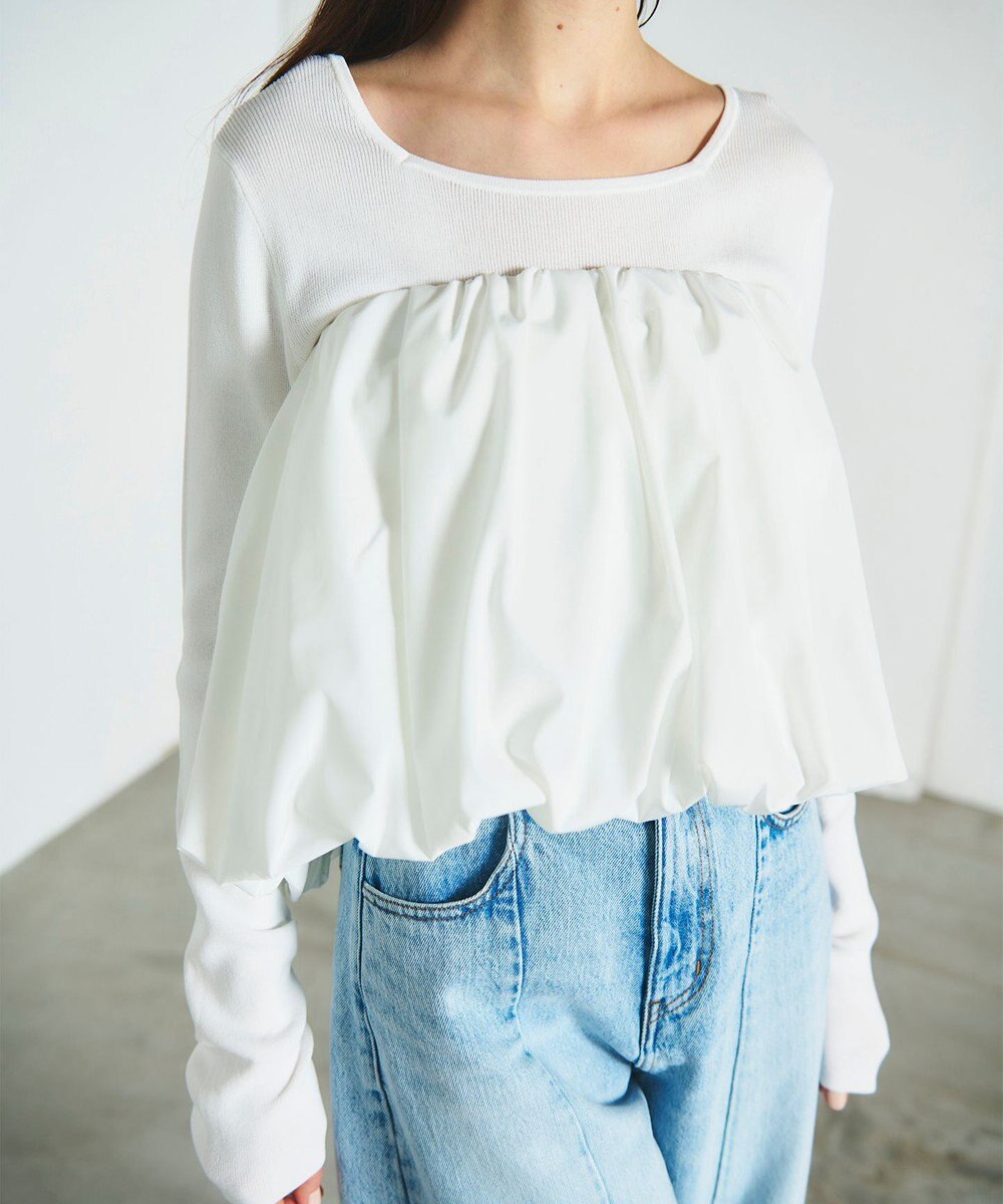 GRACE CONTINENTAL タフタケープ付ニットトップ 