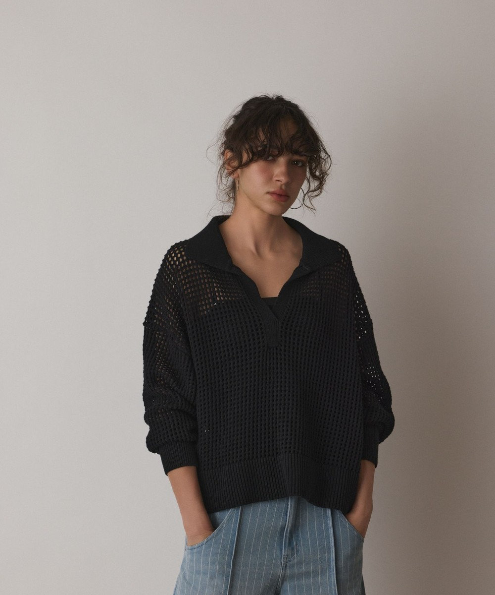 GRACE CONTINENTAL メッシュVネックニットトップ