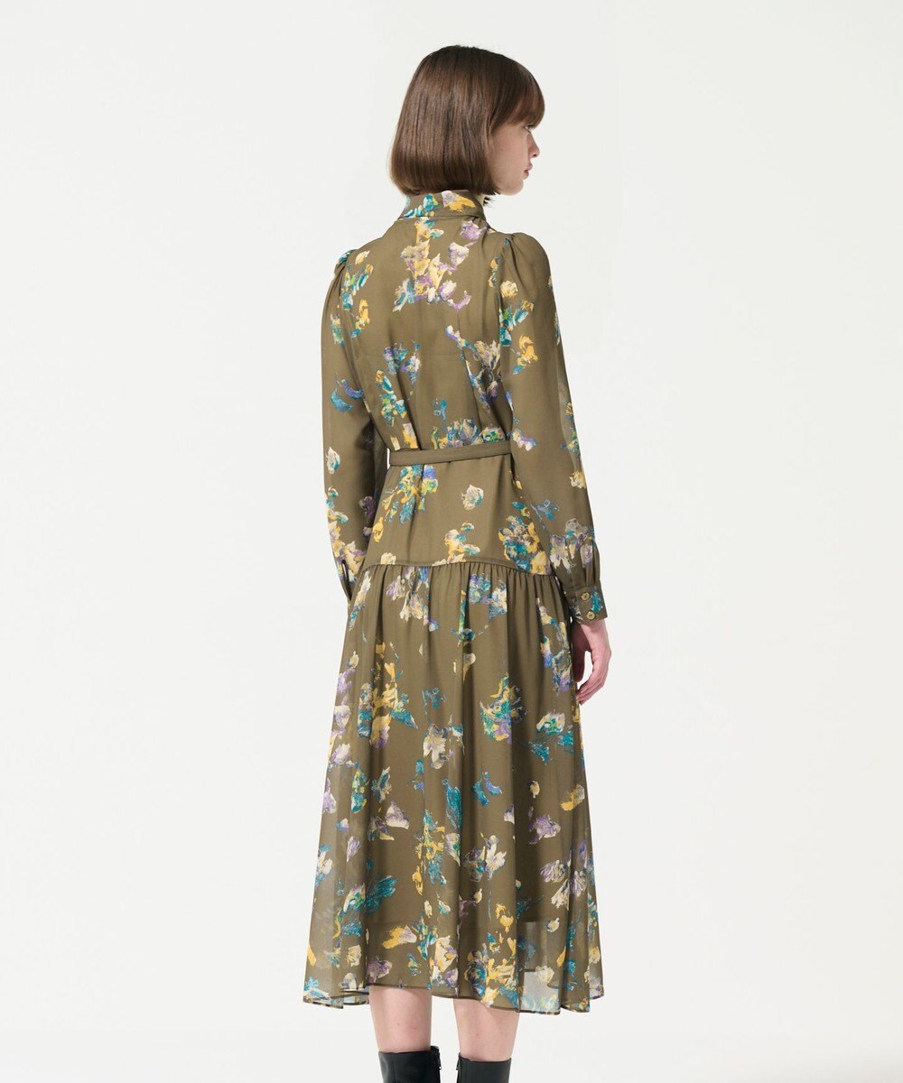 GRACE CONTINENTAL フラワープリントボウタイ付ワンピース 