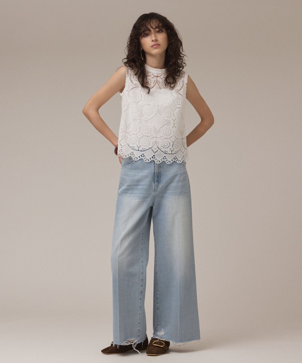 GRACE CONTINENTAL サークルレースノースリーブトップ ホワイト
