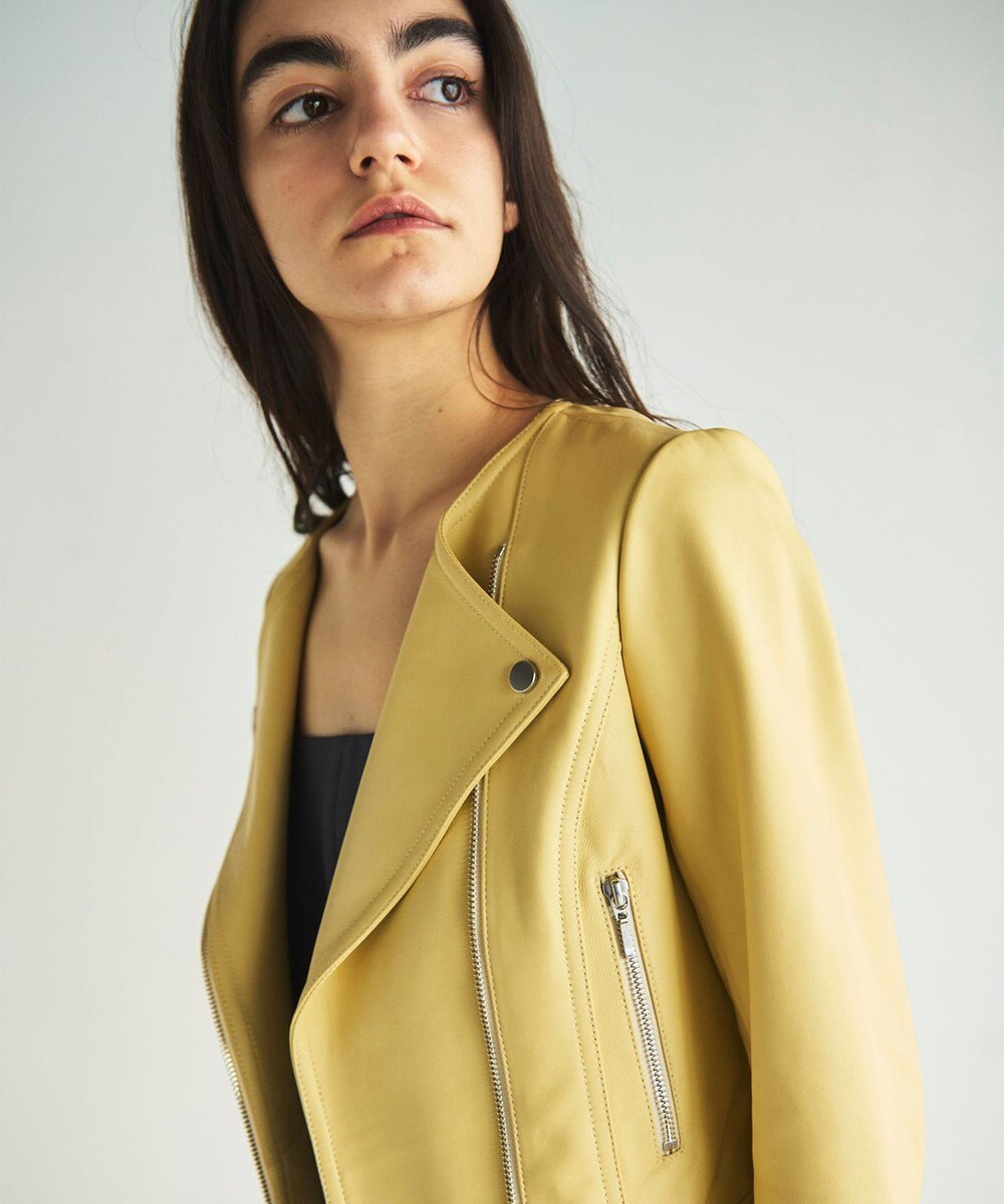 GRACE CONTINENTAL ノーカラーレザーライダースジャケット 