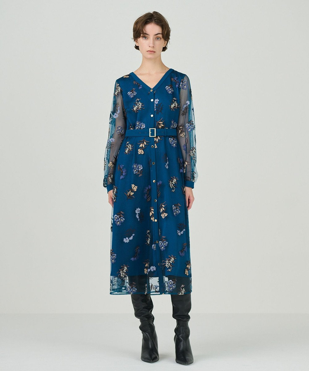 GRACE CONTINENTAL チュールフラワー刺繍ワンピース