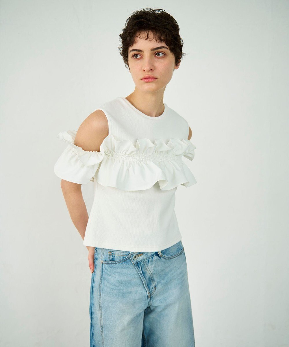 GRACE CONTINENTAL フリルリブカットトップ 