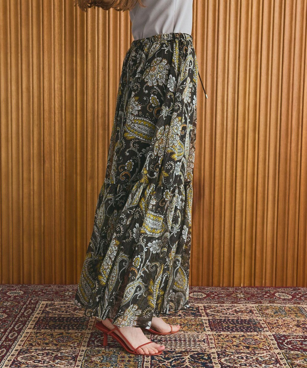 GRACE CONTINENTAL ラメストライププリントスカート 