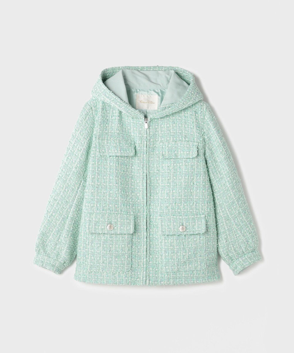 GRACE CONTINENTAL ツイードフーディーコート 