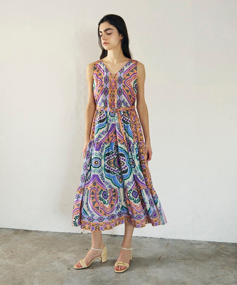 GRACE CONTINENTAL パネルプリントティアードワンピース 