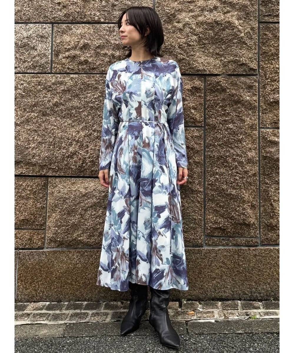 GRACE CONTINENTAL タックフレアプリントワンピース 