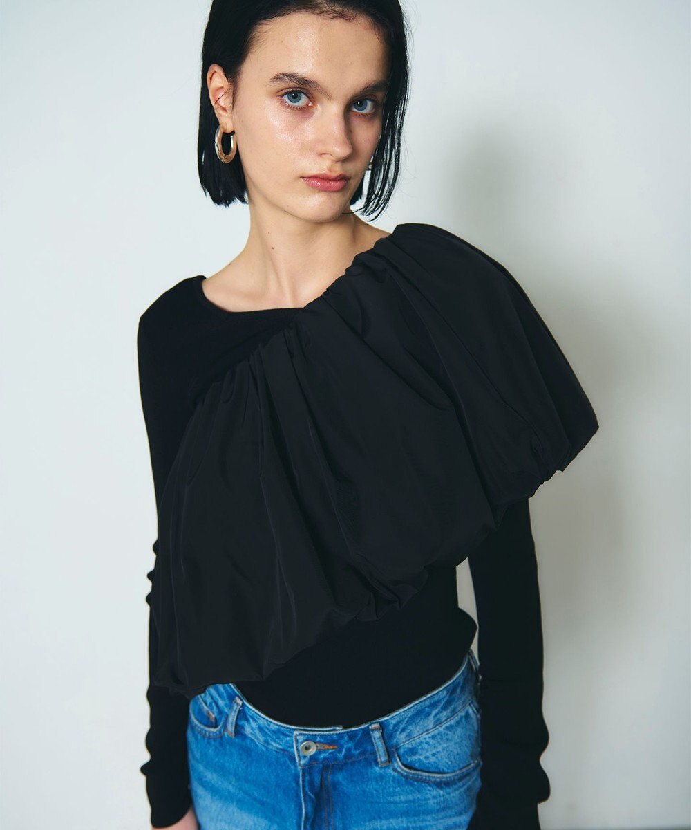 GRACE CONTINENTAL タフタケープ付ニットトップ 