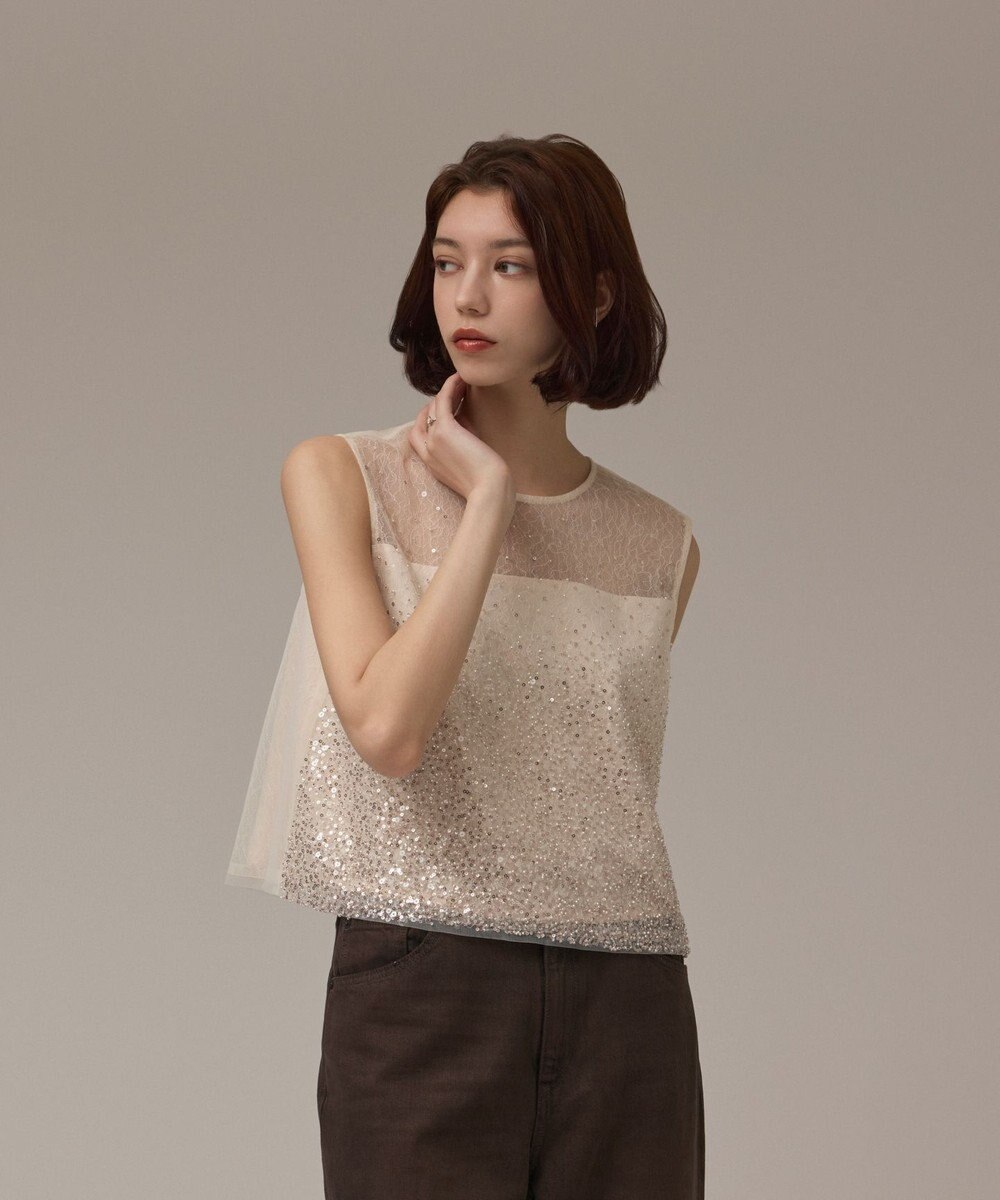 GRACE CONTINENTAL ビーズ刺繍トップ ベージュ